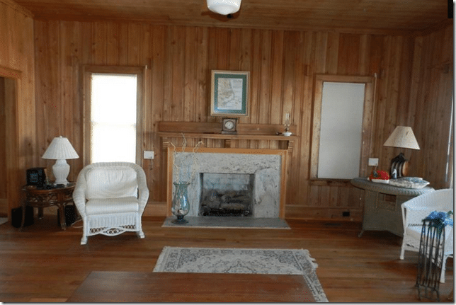 Living room in 1946 Nags Head house before it was moved.