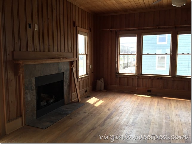 Living room in 1946 Nags Head home that has been moved and renovated.