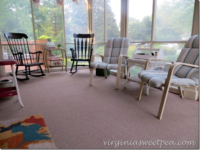 New carpet on our porch will hide tracks from Virginia clay.