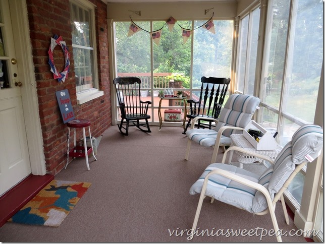 Updating the carpet on our porch was an easy DIY.  We chose a color that will camouflage muddy paw prints.  virginiasweetpea.com