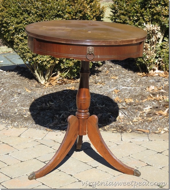 Vintage drum table makeover before