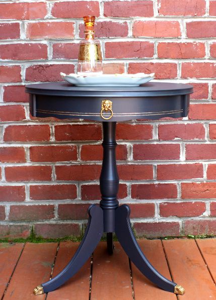 A vintage drum table gets a makeover with paint. virginiasweetpea.com