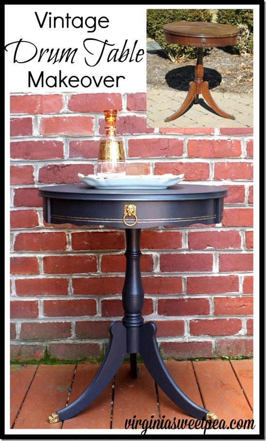 A vintage drum table gets a makeover with paint.  It looks fabulous now!  virginiasweetpea.com