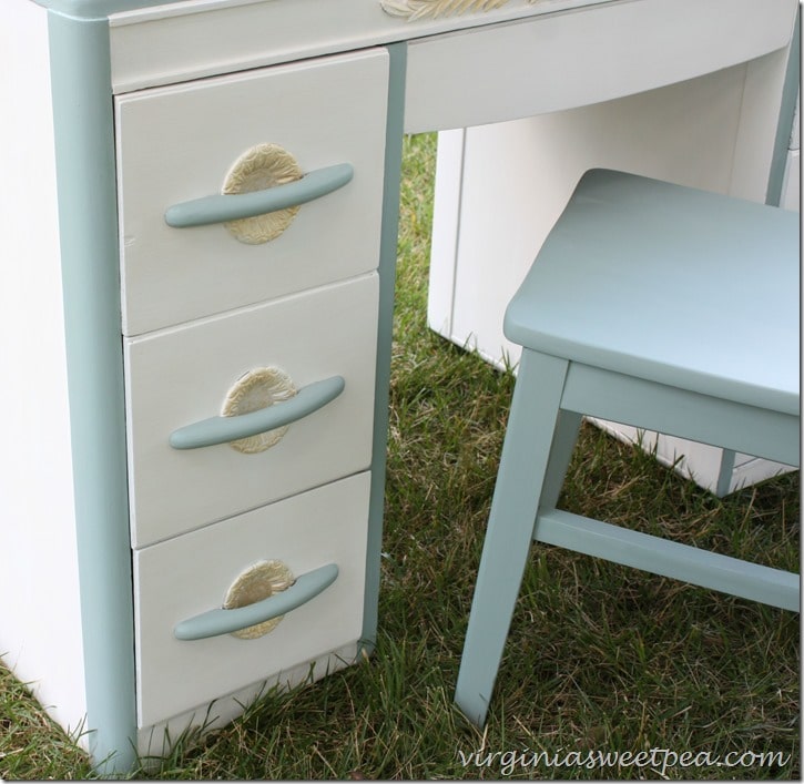 Goodwill Desk Makeover - Look at the Pretty Detail on the Drawers! virginiasweetpea.com