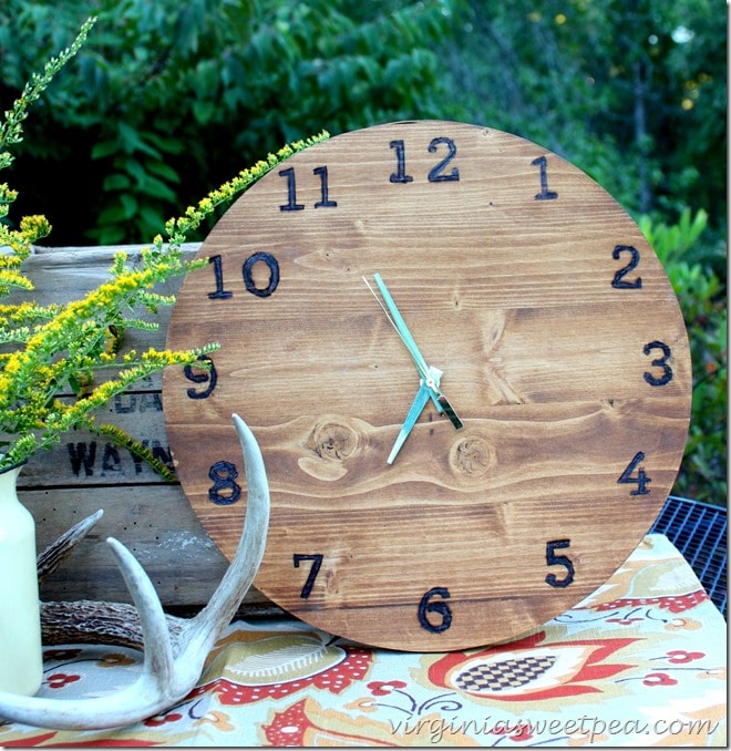 DIY Wood Clock with Wood Burned Numbers by virginiasweetpea.com