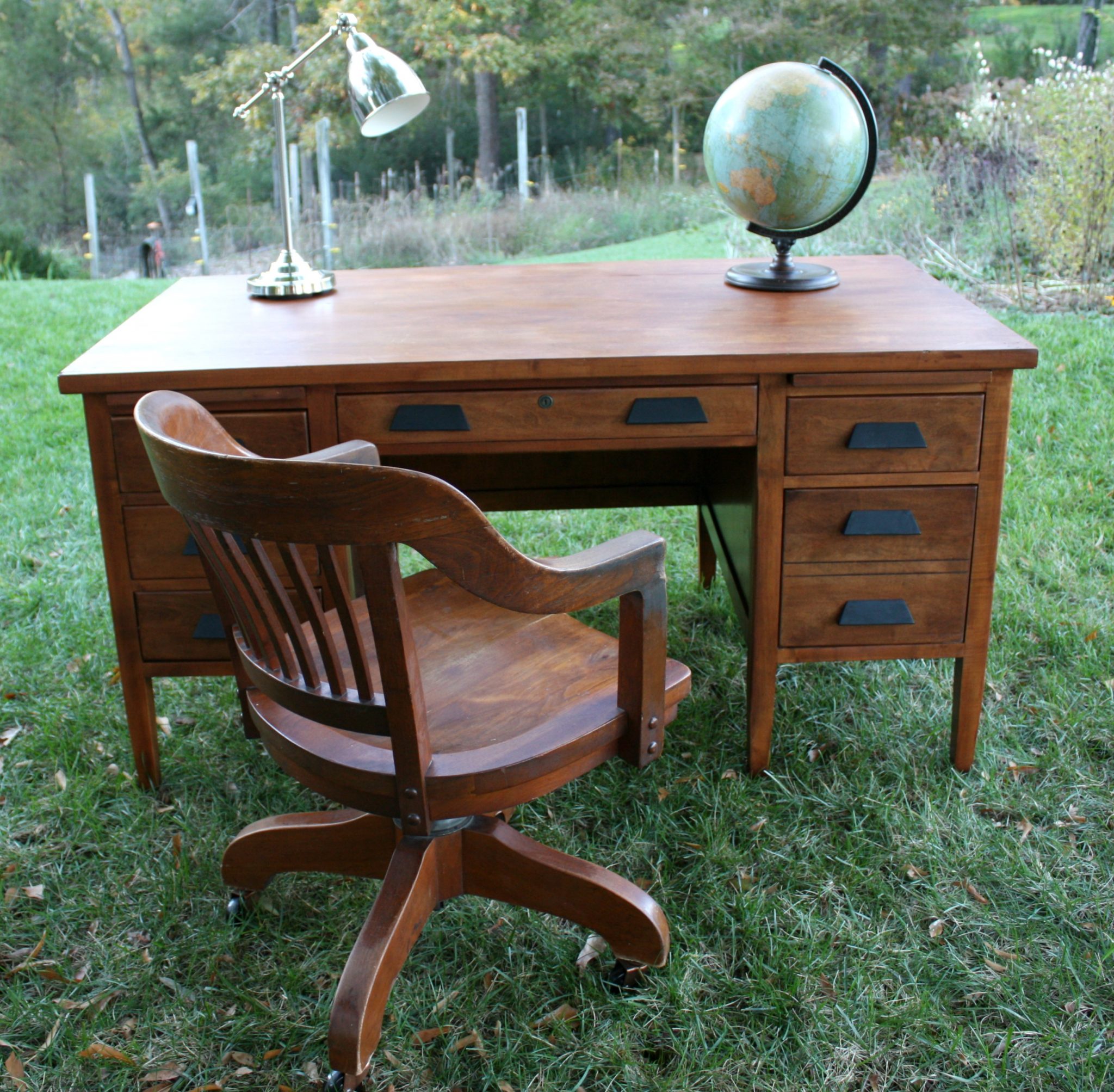 Refinished vintage teacher's desk and vintage office chair