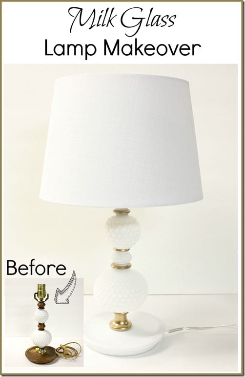 A milk glass lamp gets an easy makeover giving it a fresh look. This was a $3 thrift shop find!