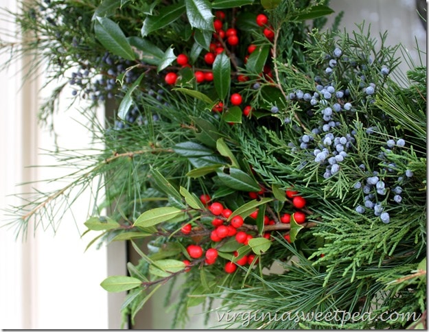 Holly and Cedar Berries added to Christmas Wreath - So pretty for Christmas!