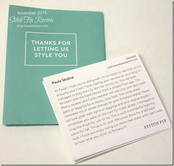 November 2015 Stitch Fix Style Card