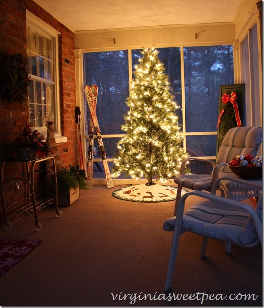 Our Porch Decorated for Christmas - It looks so pretty at night!