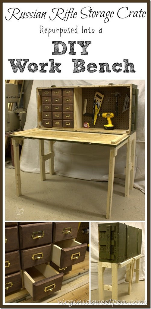 Russian Rifle Storage Crate Repurposed Into a DIY Work Bench. What a great upcycle! virginiasweetpea.com