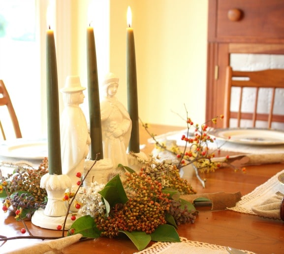 Thanksgiving Centerpiece with Vintage Pilgrims