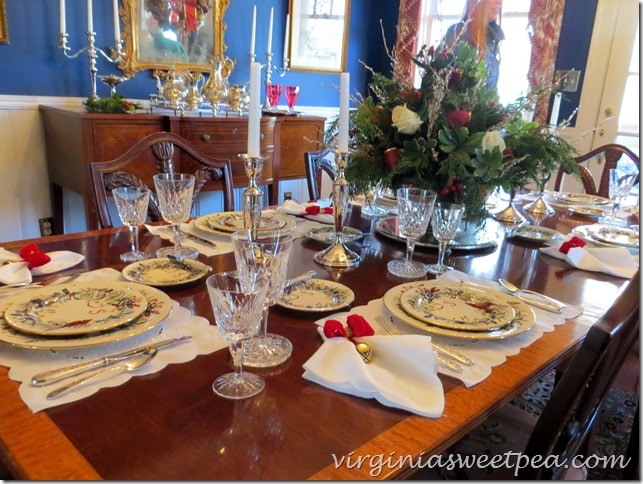 Beautifully set table using Lenox Winter Greetings on the 2015 Waynesboro Historic Christmas Homes Tour.