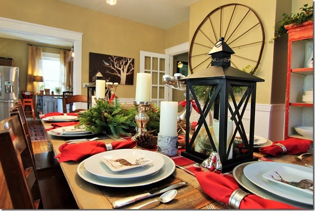 Farmhouse Style Dining Room Decorated for Christmas