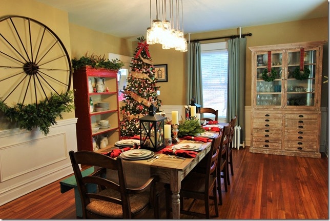 Farmhouse Style Dining Room Decorated for Christmas