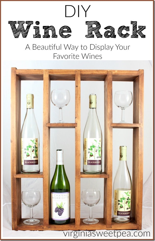 DIY Wine Rack - Make a wine rack that displays your favorite wine bottles and glasses. This design is free standing but could also easily hung on a wall.