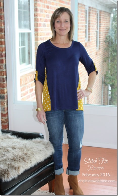 February 2016 Stitch Fix Review - Pixley Dido Mixed Print Knit Top with Kut From the Kloth Kate Distressed Boyfriend Jean - virginiasweetpea.com