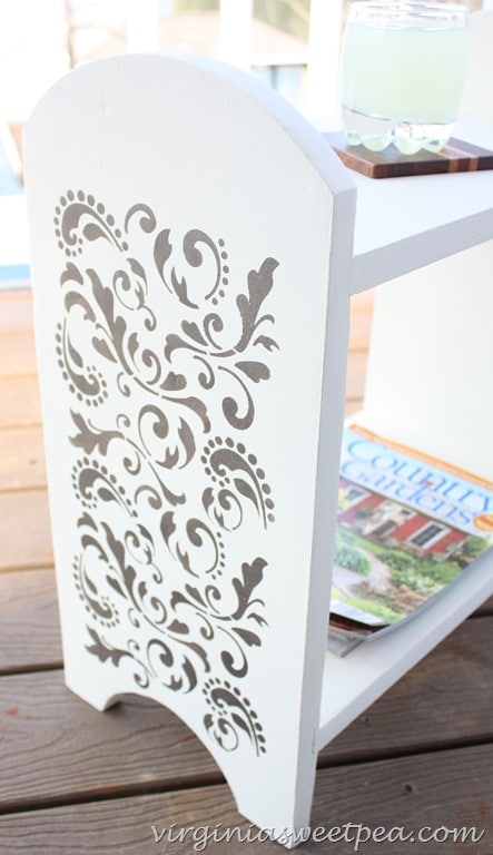 Stenciled Shelf - A Makeover with paint and metallic stenciling