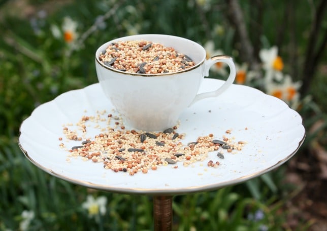 DIY Bird Feeder Using a Vintage Snack Set