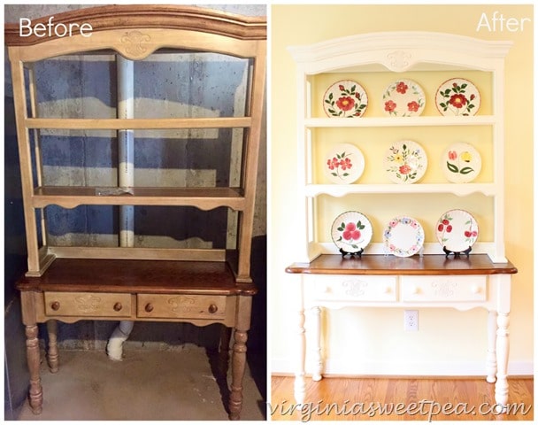 A farmhouse style hutch gets a makeover with paint. Get the details at virginiasweetpea.com