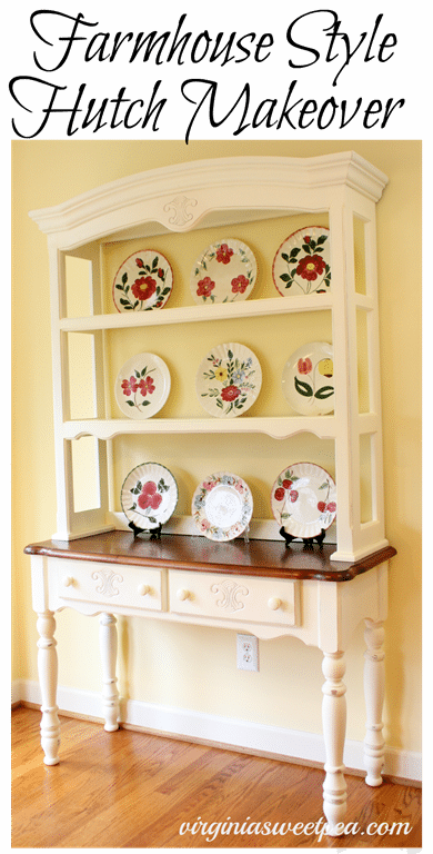 A farmhouse style hutch gets a makeover with paint. Get the details at virginiasweetpea.com