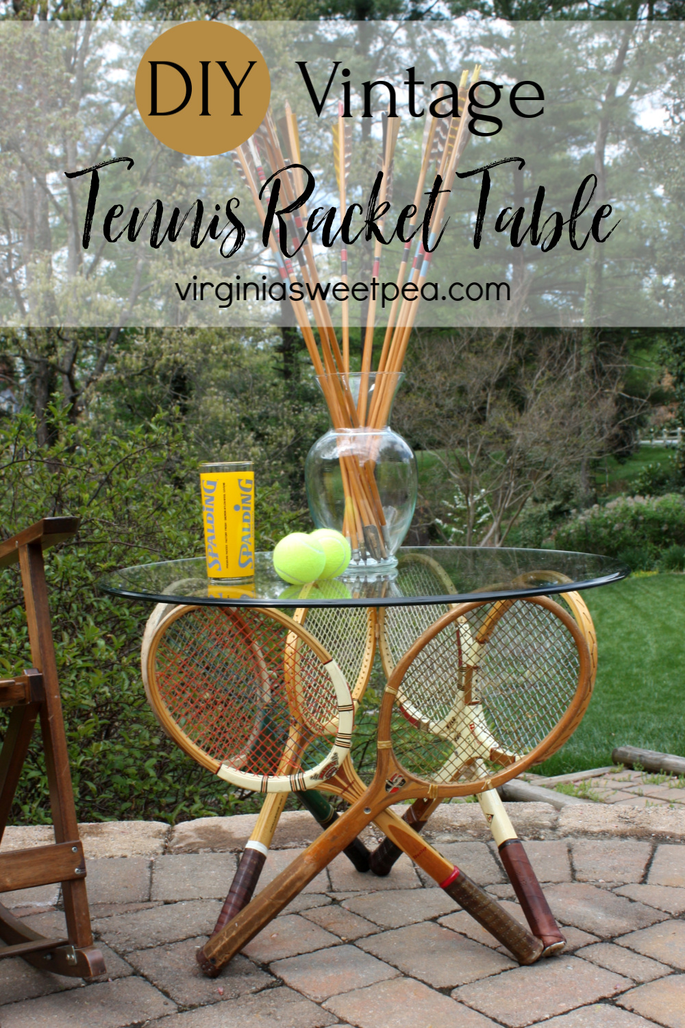 Table made using six vintage wooden tennis rackets