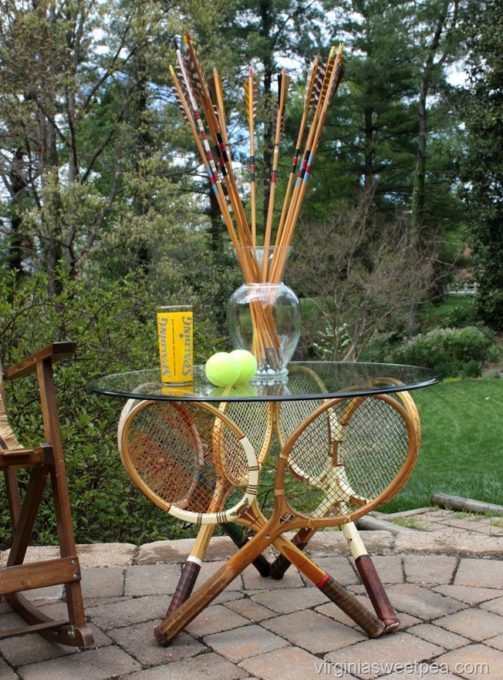 Vintage Tennis Racket Table - Make a table using vintage tennis rackets. #repurpose #upcycle #repurposedproject #diy #tennisracket