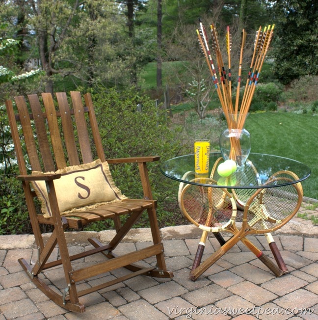 Vintage Tennis Racket Table - Learn how to make a table base with six vintage tennis rackets. virginiasweetpea.com