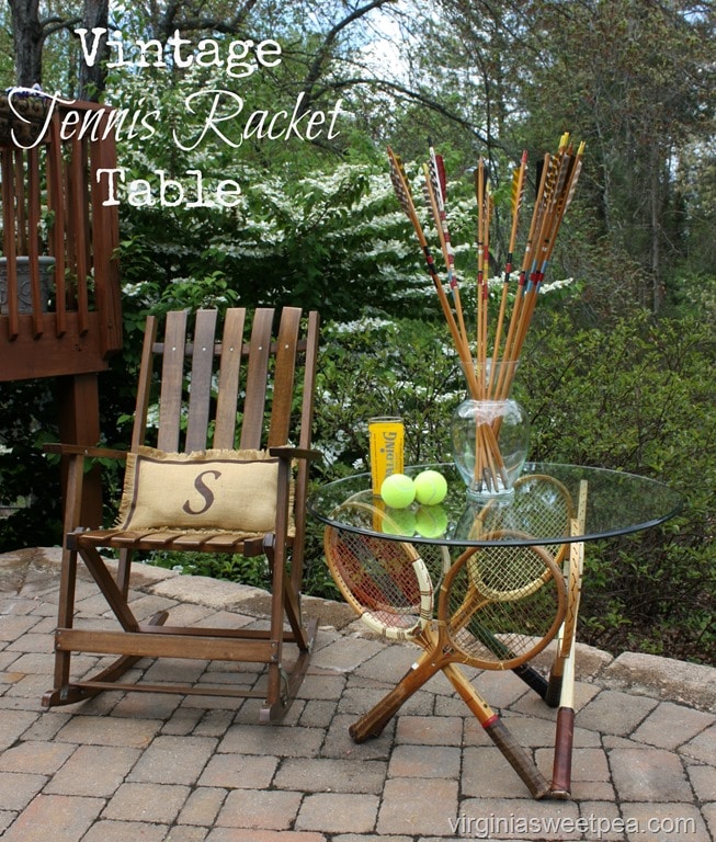 Vintage Tennis Racket Table - Learn how to make a table base with six vintage tennis rackets. virginiasweetpea.com