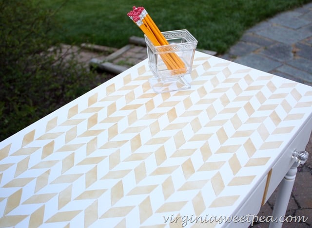 Herringbone stenciled desk top 