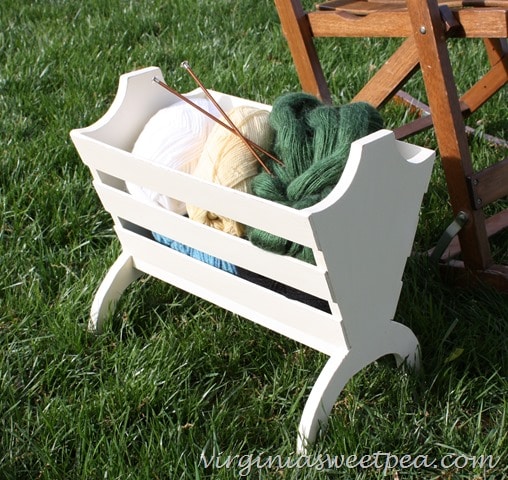 A knitting basket found at Goodwill gets a makeover with paint. virginiasweetpea.com