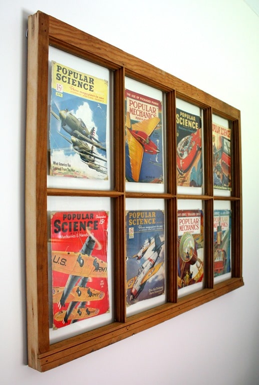 1938 - 1941 Popular Science and Popular Mechanics Magazines Framed with a Vintage Window