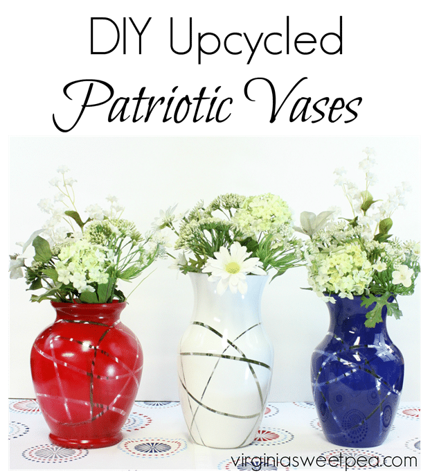 DIY Upcycled Patriotic Vases - Get the tutorial to make this easy red, white, and blue craft at virginiasweetpea.com.