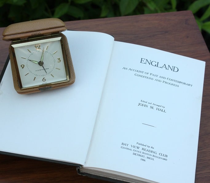 1906 England Book and Vintage Travel Clock