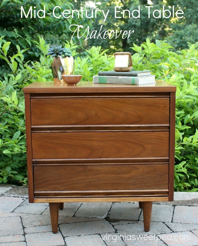 Mid-Century End Table Makeover - Get the details at virginiasweetpea.com.  A piece doesn't have to be painted to be given a makeover!  