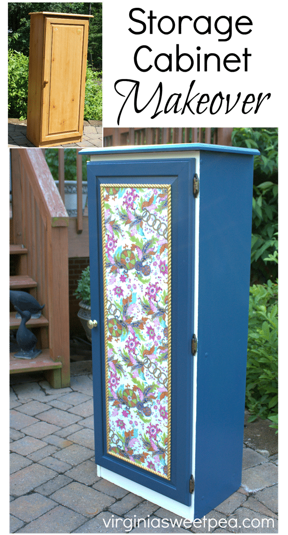 Storage Cabinet Makeover - A Sauder storage cabinet gets a new look with paint and wrapping paper. virginiasweetpea.com