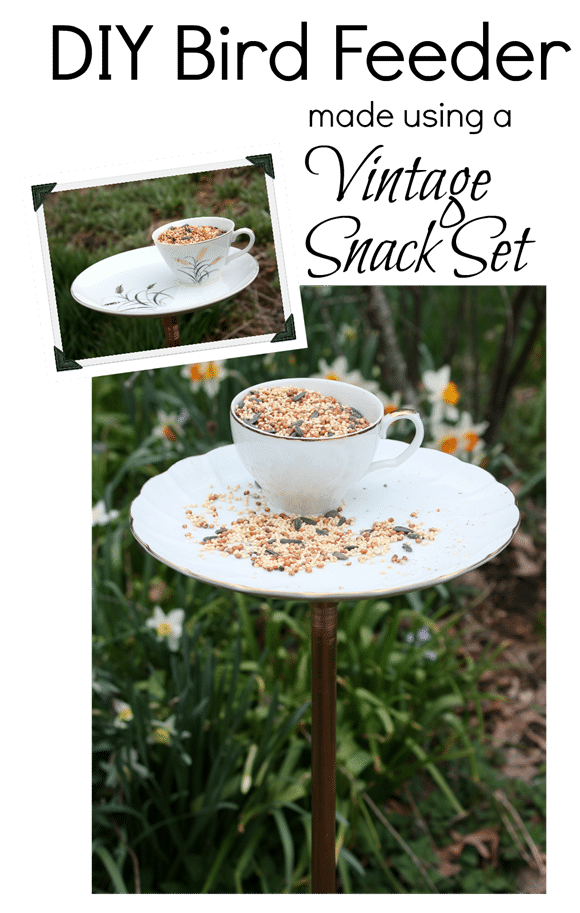 DIY Bird Feeder Made Using a Vintage Snack Set