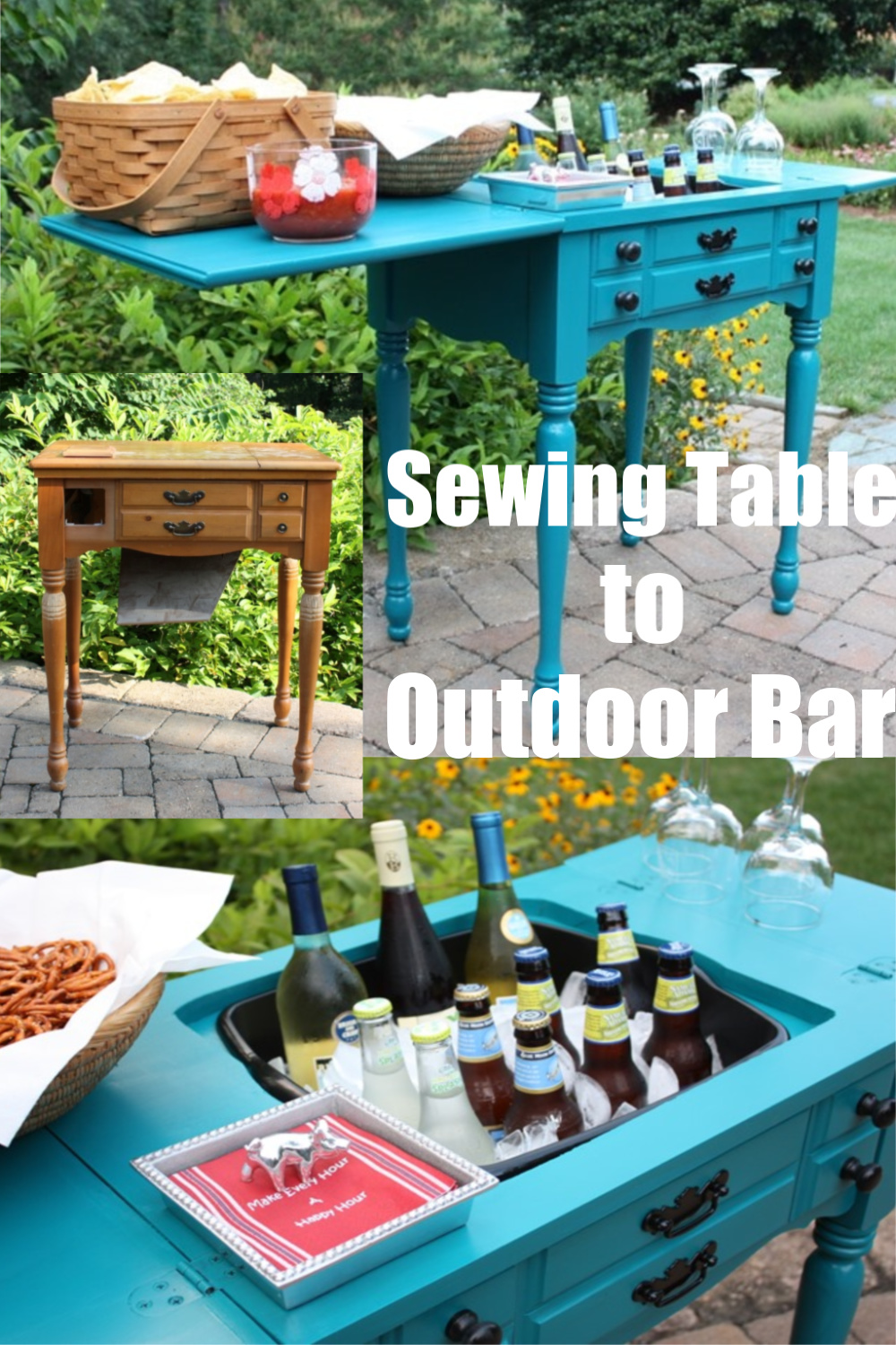 Sewing cabinet turned into an outdoor bar