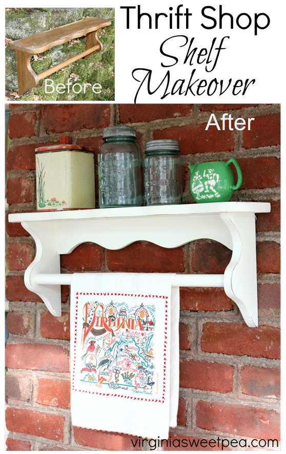 Thrift Shop Shelf Makeover - Paint with a bit of distressing gives this shelf and update look.   virginiasweetpea.com