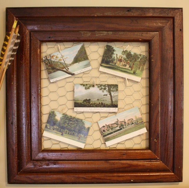 How to Display Post Cards - Use a frame and chicken wire. virginiasweetpea.com