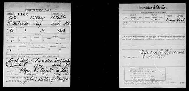 John D. Ahalt WWI Registration Card - Back