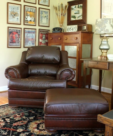 A 20 year old leather chair and ottoman look new after using ReLuv Leather Renew. Get the details at virginiasweetpea.com.