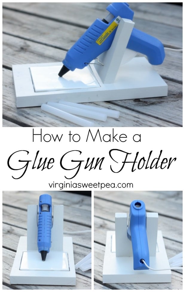 Learn how to make a glue gun holder. This is a DIY woodworking project that isn't difficult to make and is super handy for any crafter to own. Get the tutorial to make your own at virginiasweetpea.com.