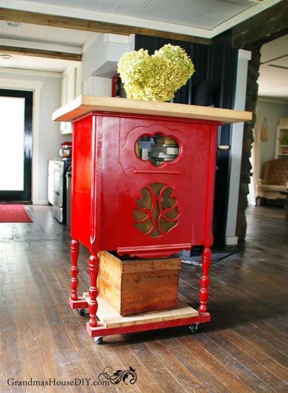 red-kitchen-island-wheels-castors-radio-stand