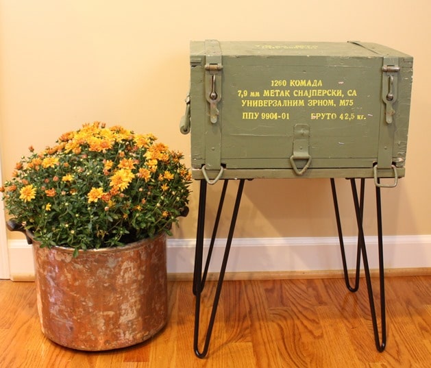 A Cold War era ammunition crate is repurposed into a table. Get the details at virginiasweetpea.com.