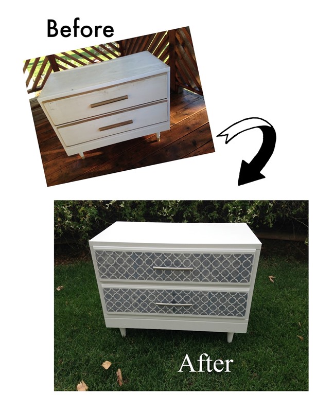 White stenciled drawer