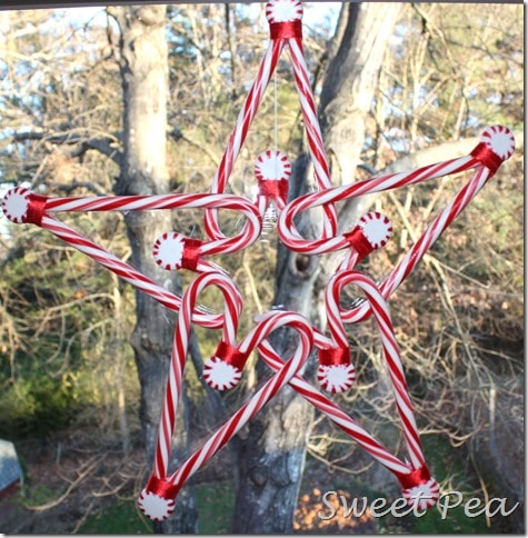 wreath made with candy canes and peppermints