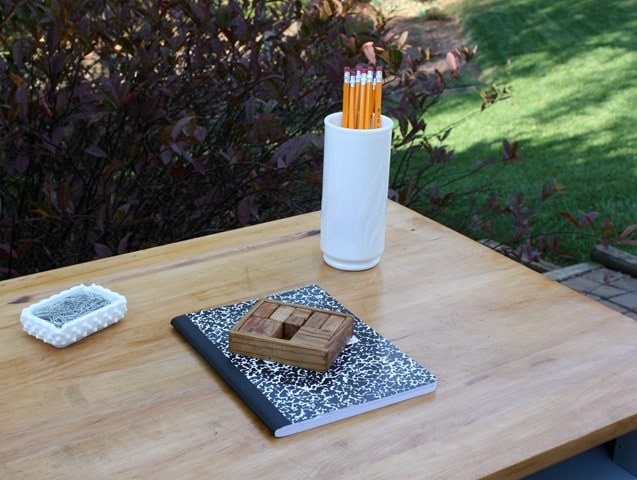 Milk Glass Vase and Ashtray Used on a Vintage School Desk