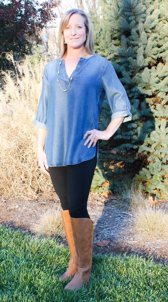 Stitch Fix Review and Giveaway - December 2016 - Renee C Kally Split Neck Chambray Tunic - virginiasweetpea.com