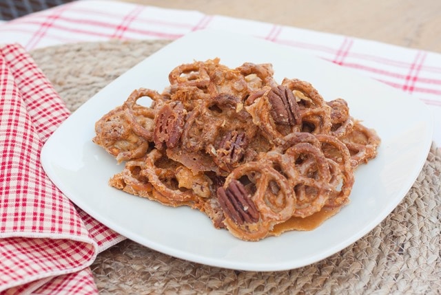 Butterscotch Pecan Pretzel Brittle - This is the perfect balance of sweet and salty and is so good. Get the recipe at virginiasweetpea.com.